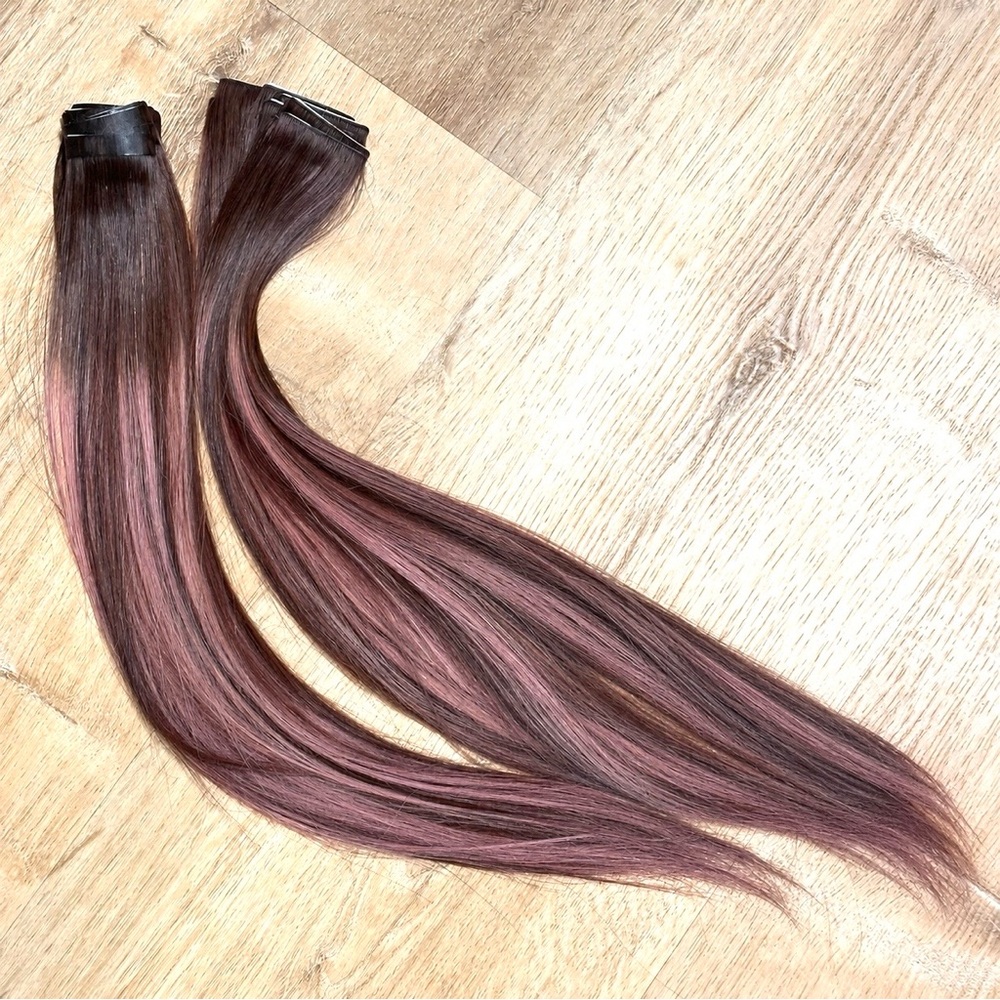 Human Hair Tape-In Extensions 14” – Brown w/ Pink Highlights